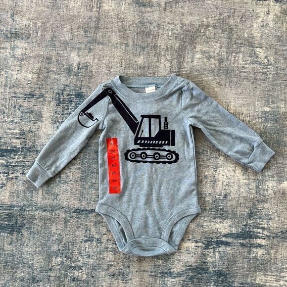 NWOT! Carter's Blue Felt Excavator Long Sleeve Body Suit 9 Months - Picture 1 of 5